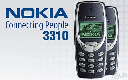 Dwa telefony Nokia 3310 obok logo Nokia i hasła „Connecting People”